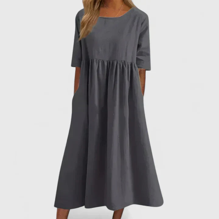 Women's Plain Midi Dress | Round Neck Pocket Casual Wear 7
