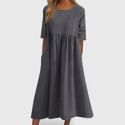 Women's Plain Midi Dress | Round Neck Pocket Casual Wear 7