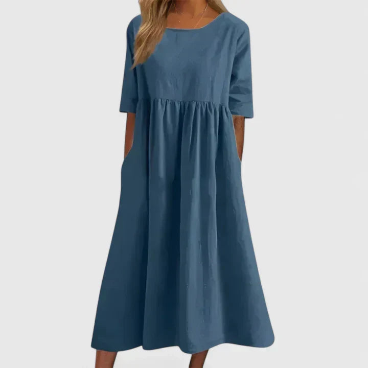 Women's Plain Midi Dress | Round Neck Pocket Casual Wear 8