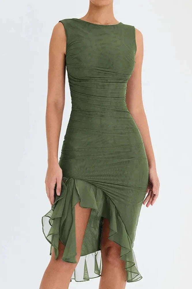 Women's Plain Midi Dress | Sleeveless Ruffle Hem Prom Dress 10