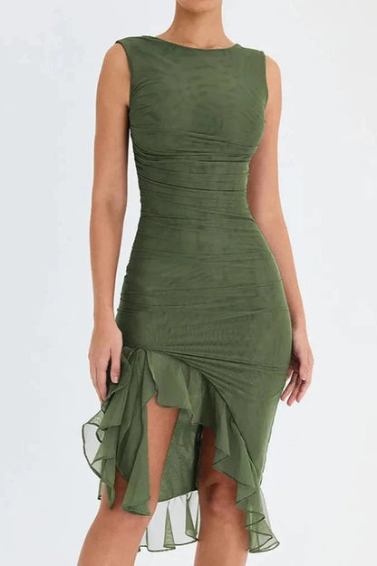 Women's Plain Midi Dress | Sleeveless Ruffle Hem Prom Dress 10