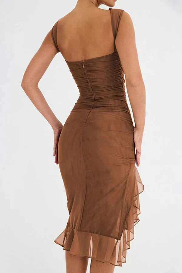Women's Plain Midi Dress | Sleeveless Ruffle Hem Prom Dress 14