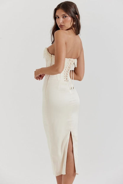 Women's Plain Midi Dress | Strapless Fringe Bridal Party 3
