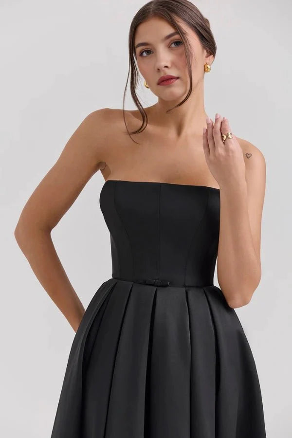 Women's Plain Midi Dress | Strapless Pleated Cocktail Apparel 15