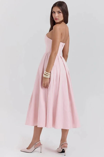 Women's Plain Midi Dress | Strapless Pleated Cocktail Apparel 6