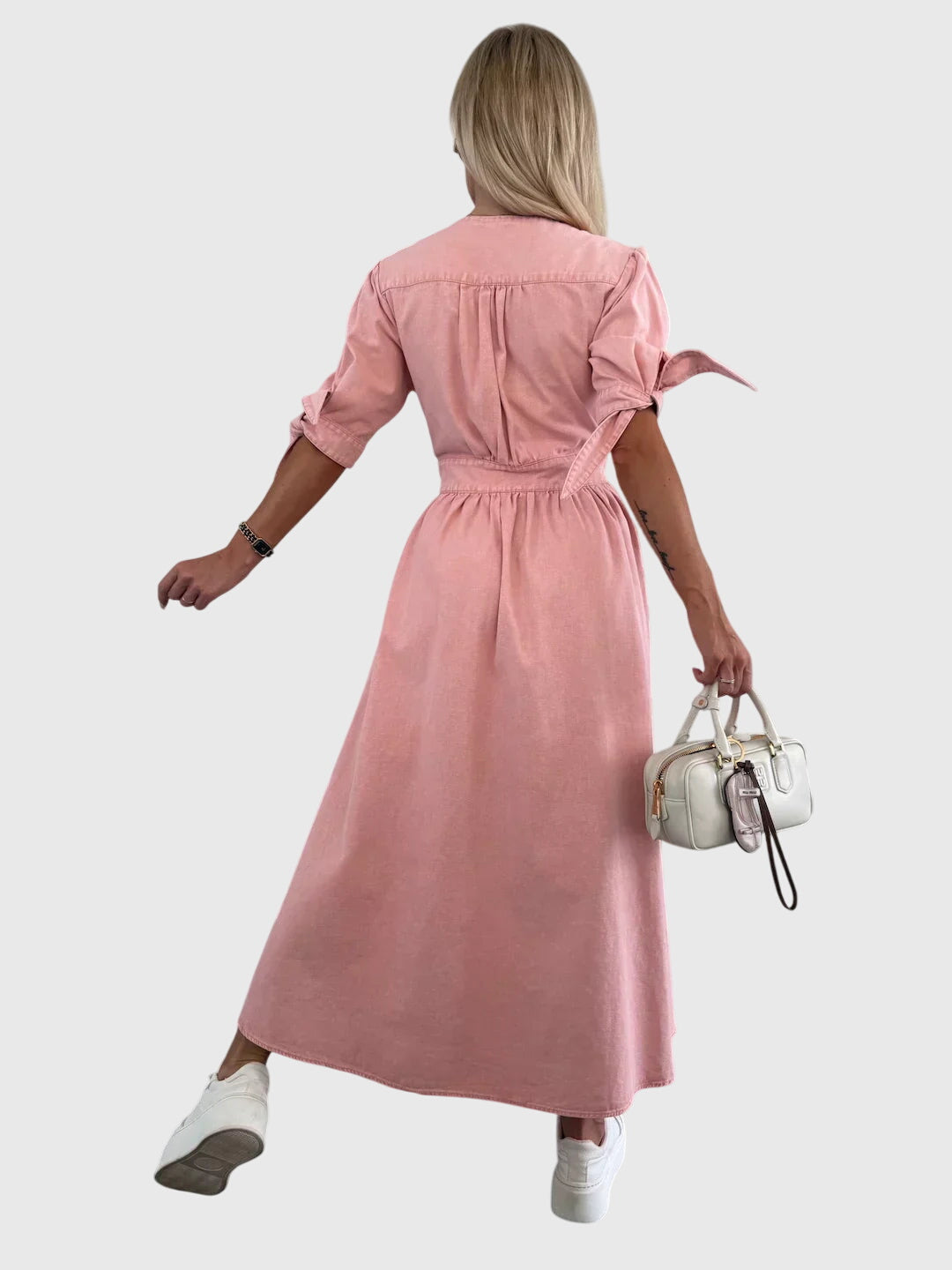 Women's Plain Midi Dress | V Neck Button Front Casual Wear 2
