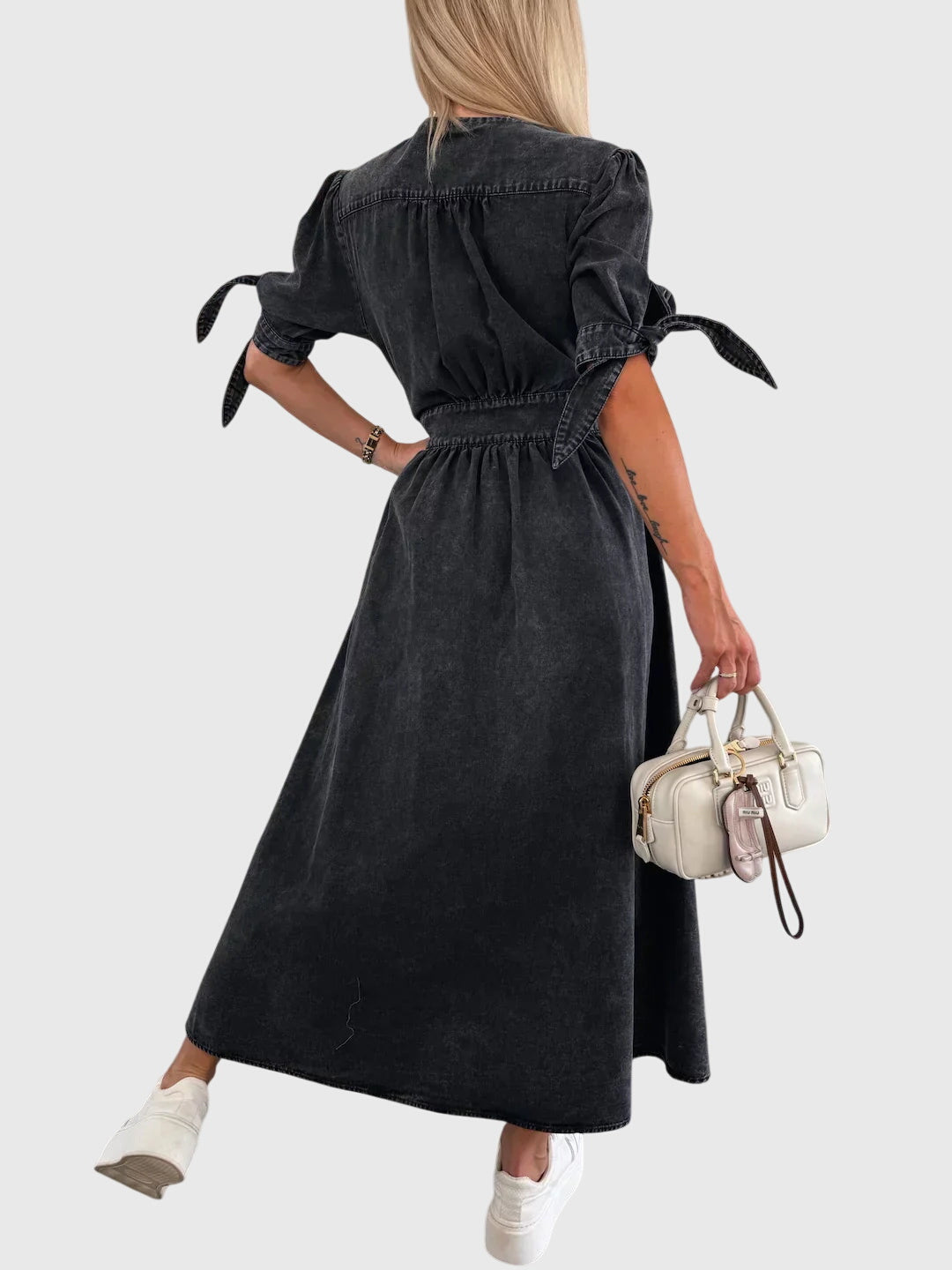 Women's Plain Midi Dress | V Neck Button Front Casual Wear 6