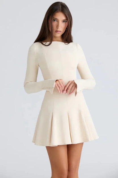 Women's Plain Mini Dress | Long Sleeve Flared Garden Party Outfit 