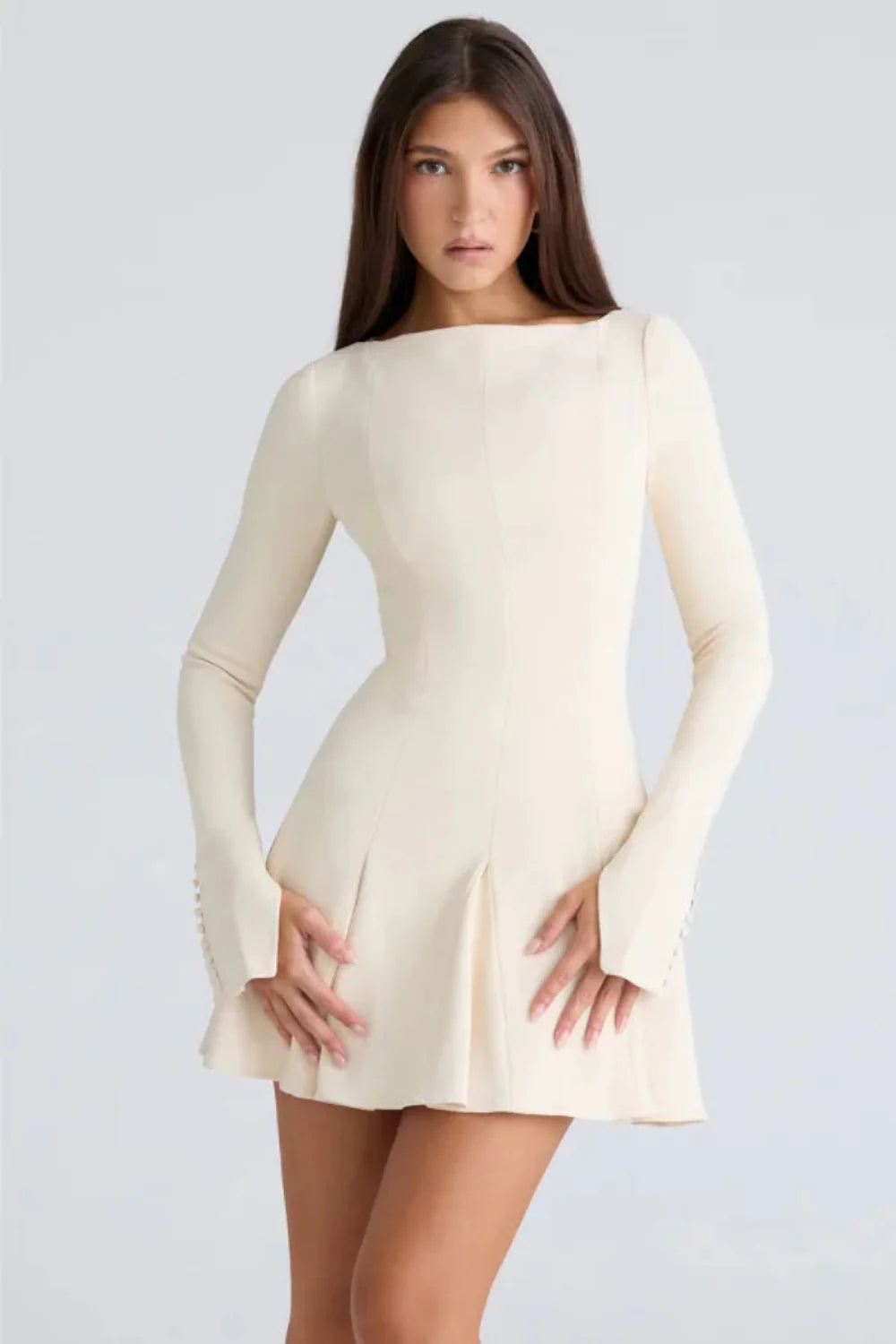 Women's Plain Mini Dress | Long Sleeve Flared Garden Party Outfit 2