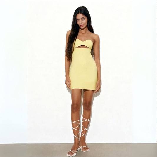 Women's Plain Mini Dress | Strapless Cut Out Party Wear 1
