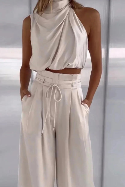 Women's Plain Trouser Set | Halter Neck Wide Leg Formal Wear 1