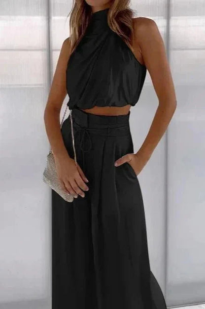 Women's Plain Trouser Set | Halter Neck Wide Leg Formal Wear 2