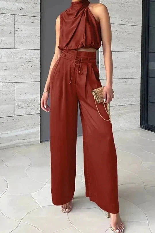 Women's Plain Trouser Set | Halter Neck Wide Leg Formal Wear 3