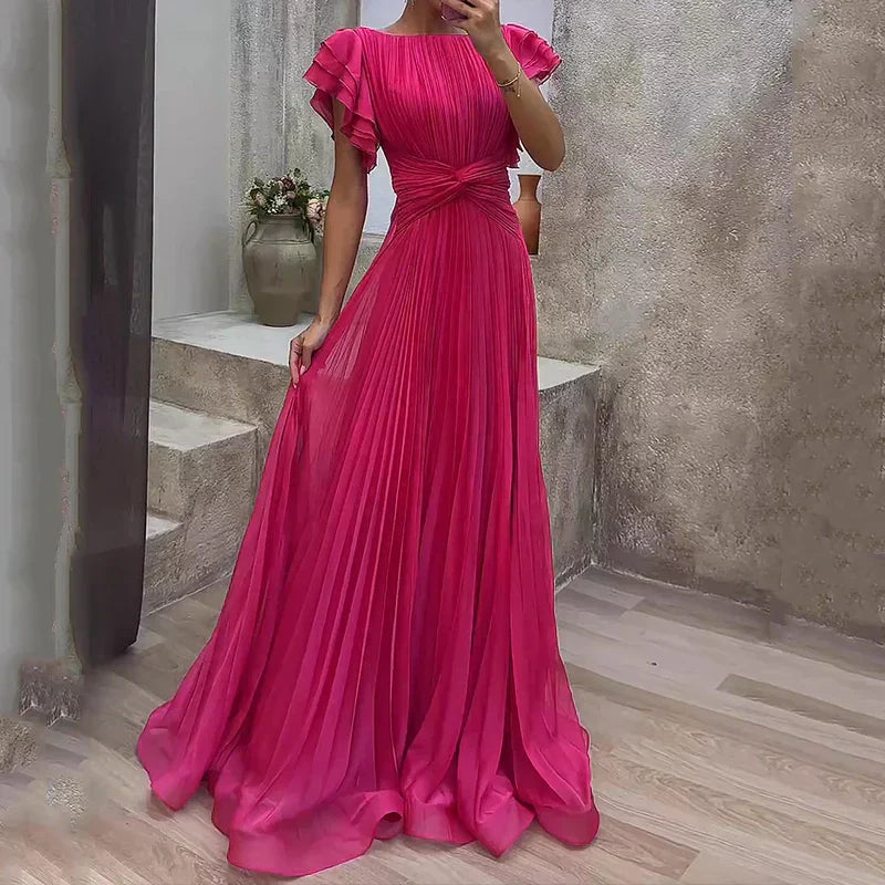 Women's Pleated Maxi Dress | Flutter Sleeve Twist Front Wedding Guest 1