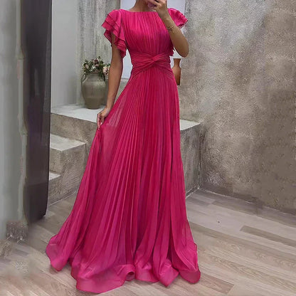 Women's Pleated Maxi Dress | Flutter Sleeve Twist Front Wedding Guest 1