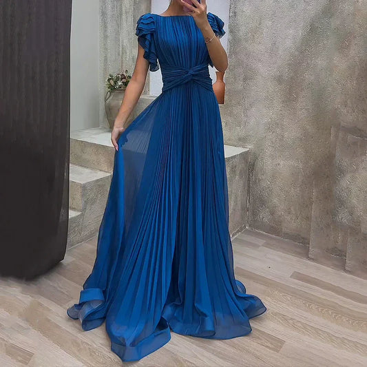 Women's Pleated Maxi Dress | Flutter Sleeve Twist Front Wedding Guest 2