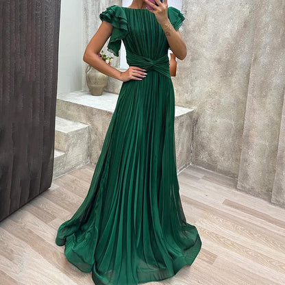 Women's Pleated Maxi Dress | Flutter Sleeve Twist Front Wedding Guest 3