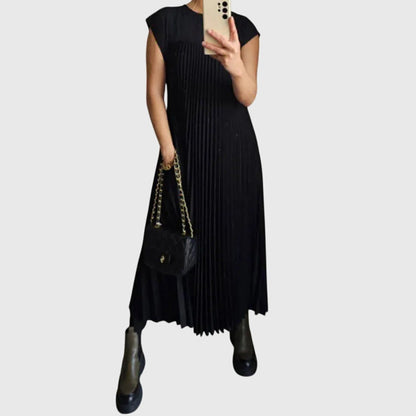 Women's Pleated Plain Maxi Dress | Cap Sleeve Pocket Casual Wear 2