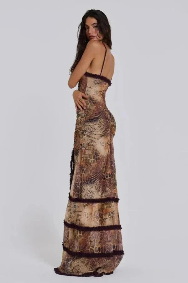 Women's Printed Maxi Dress | Spaghetti Strap Draped Wedding Guest 2