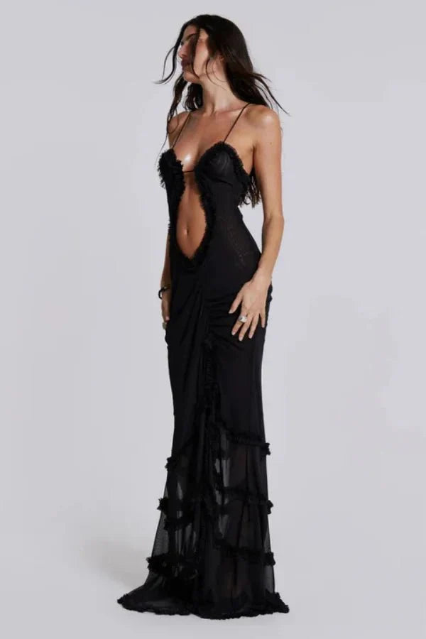 Women's Printed Maxi Dress | Spaghetti Strap Draped Wedding Guest  5