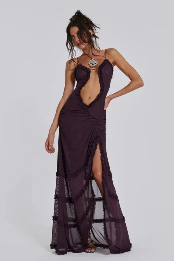 Women's Printed Maxi Dress | Spaghetti Strap Draped Wedding Guest  8