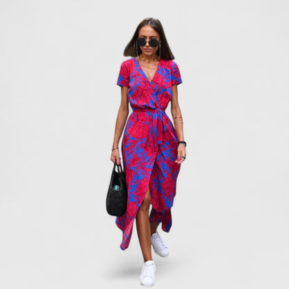 Women's Printed Midi Dress | V Neck Tie Waist Casual Wear 4