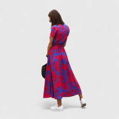 Women's Printed Midi Dress | V Neck Tie Waist Casual Wear 5