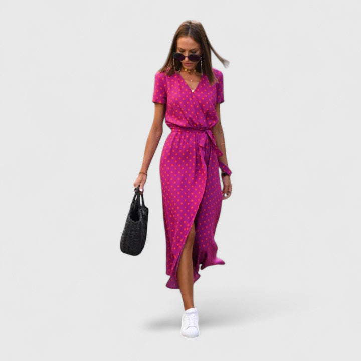 Women's Printed Midi Dress | V Neck Tie Waist Casual Wear 6