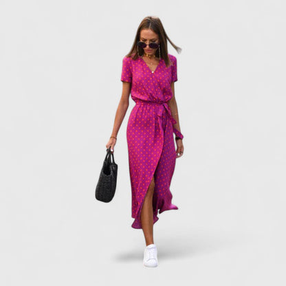 Women's Printed Midi Dress | V Neck Tie Waist Casual Wear 6