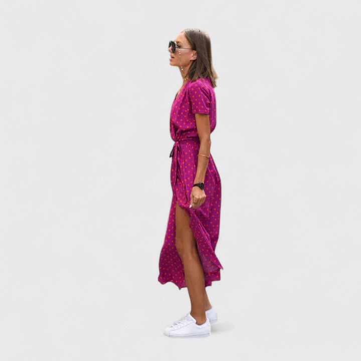 Women's Printed Midi Dress | V Neck Tie Waist Casual Wear 7 