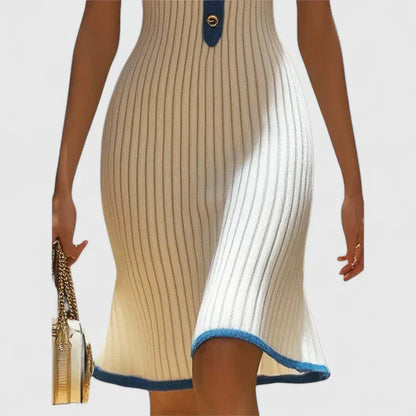 Women's Ribbed Plain Midi Dress | V Neck Button Front Casual Wea 5