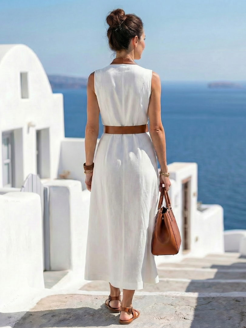 Women's Sleeveless Wrap Midi Dress | Belted V Neck Holiday Wear-Dress-Sasha Sydney