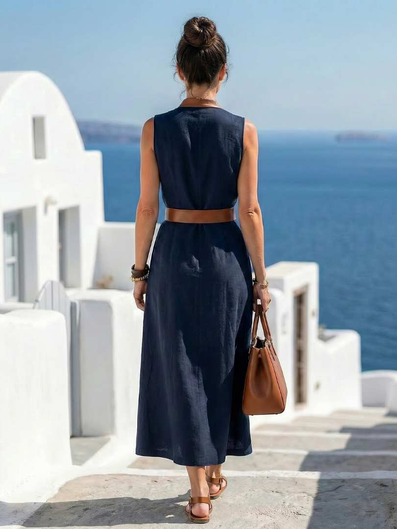 Women's Sleeveless Wrap Midi Dress | Belted V Neck Holiday Wear-Dress-Sasha Sydney
