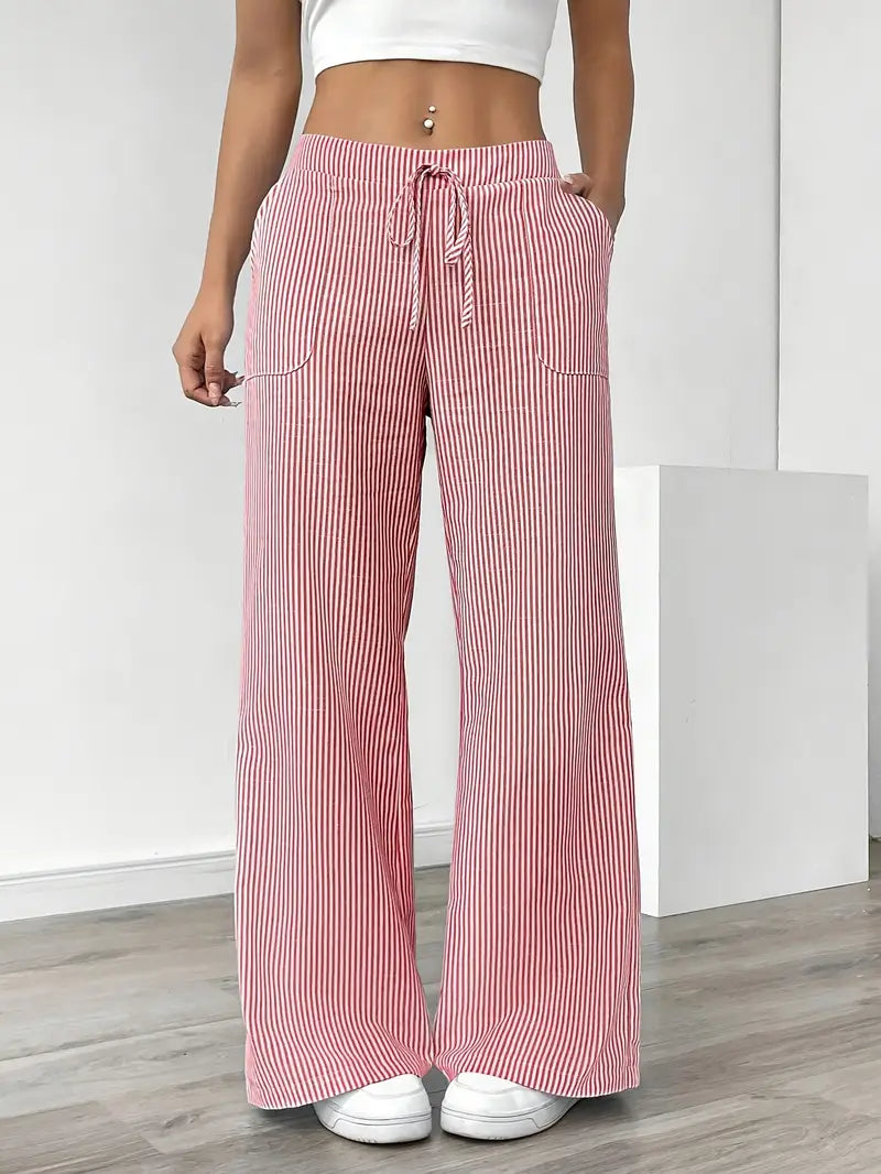 Women's Striped Trousers | Drawstring Wide Leg Casual Wear 3