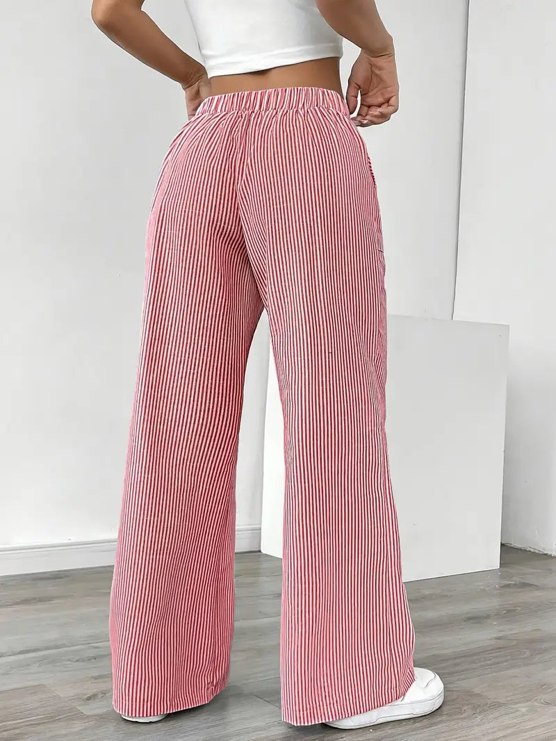 Women's Striped Trousers | Drawstring Wide Leg Casual Wear 4