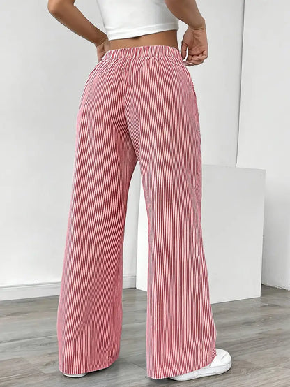 Women's Striped Trousers | Drawstring Wide Leg Casual Wear 4