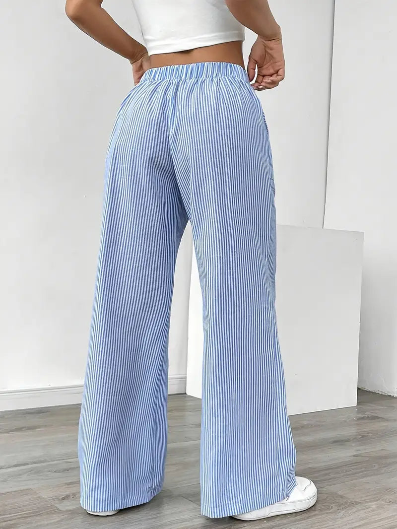 Women's Striped Trousers | Drawstring Wide Leg Casual Wear 6