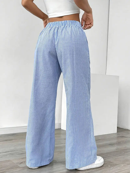 Women's Striped Trousers | Drawstring Wide Leg Casual Wear 6