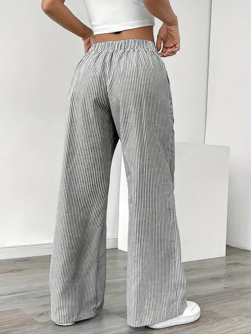 Women's Striped Trousers | Drawstring Wide Leg Casual Wear 8