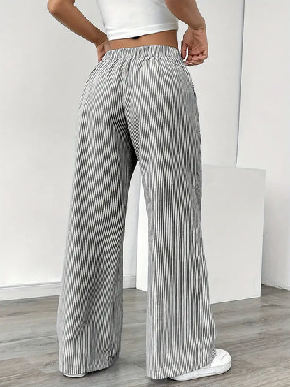 Women's Striped Trousers | Drawstring Wide Leg Casual Wear 8