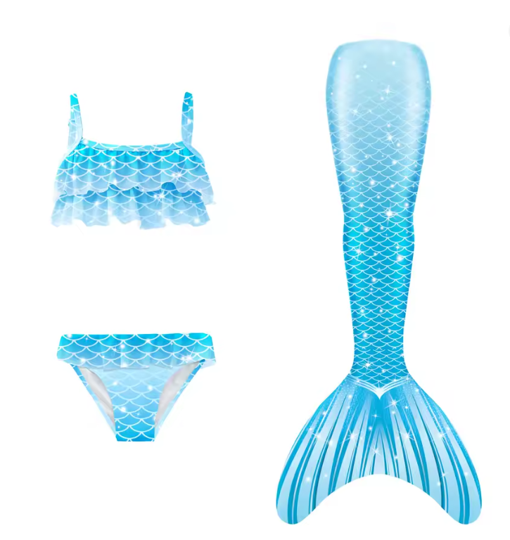 Girls Scale Print Swimsuit Set | Mermaid Tail Three Piece Swimwear