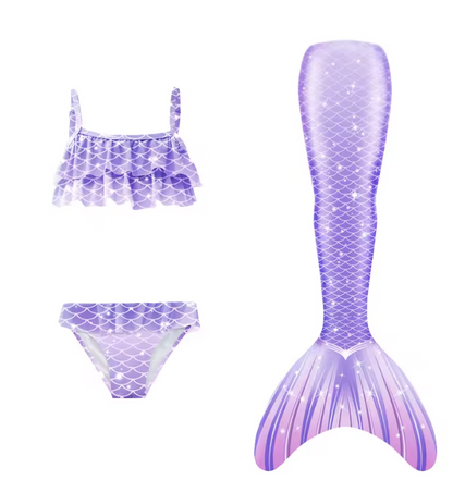 Girls Scale Print Swimsuit Set | Mermaid Tail Three Piece Swimwear