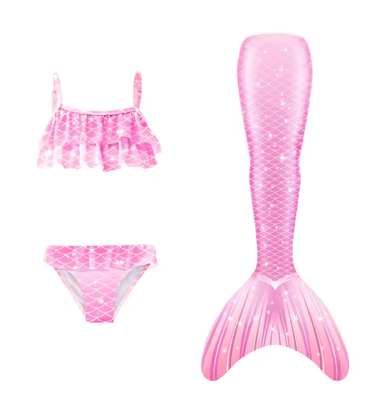 Girls Scale Print Swimsuit Set | Mermaid Tail Three Piece Swimwear