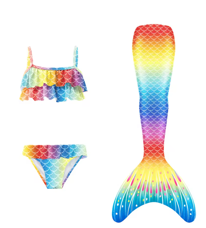Girls Scale Print Swimsuit Set | Mermaid Tail Three Piece Swimwear
