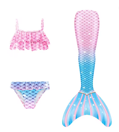 Girls Scale Print Swimsuit Set | Mermaid Tail Three Piece Swimwear