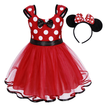 Girls Polka Dot Party Dress | Headband Costume Dress