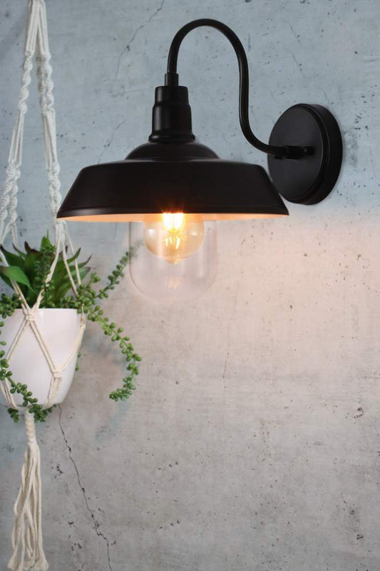 Industrial Wall Light | Curved Arm Outdoor Porch Lighting-Wall Light-Sasha Sydney