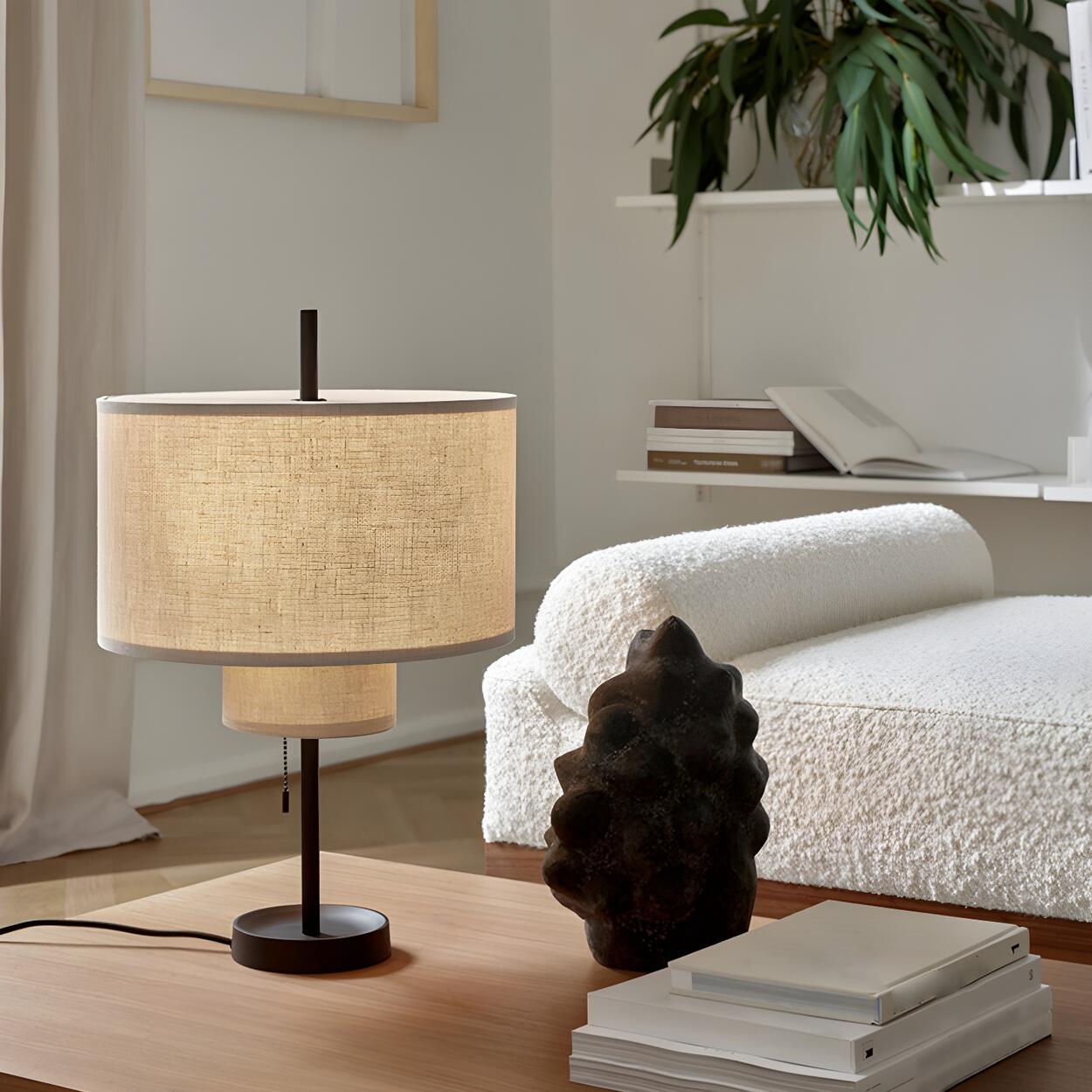 Japandi Drum Shade Table Lamp | Cylindrical Shade Table Light Interior Lighting-Table Lamp-Sasha Sydney