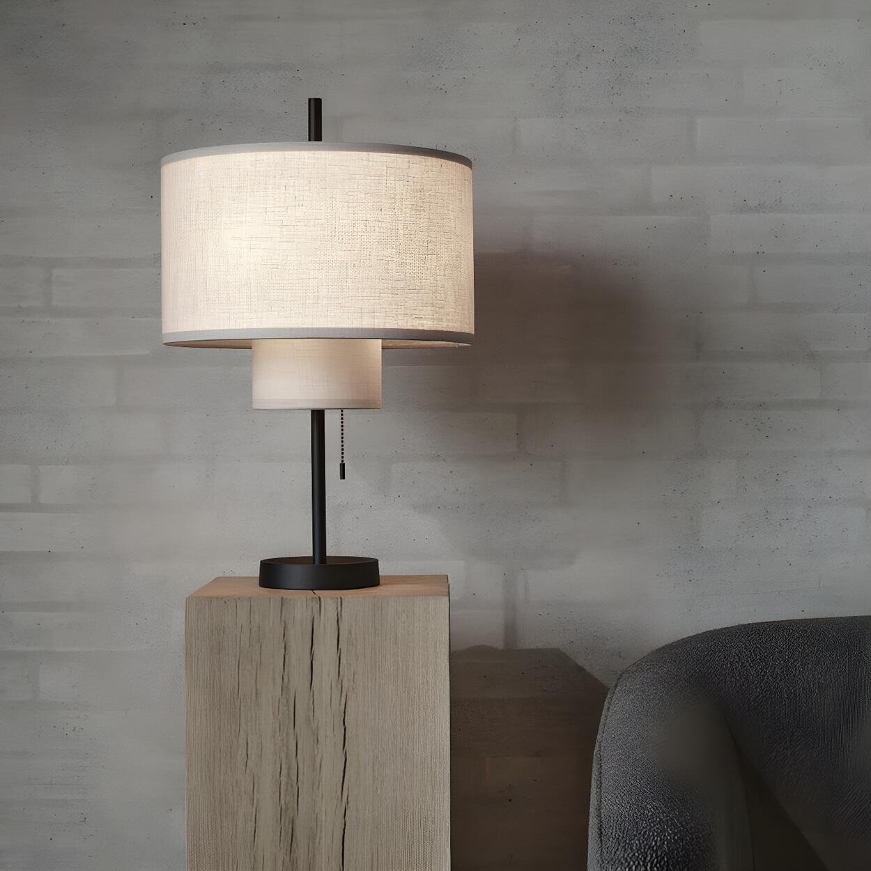 Japandi Drum Shade Table Lamp | Cylindrical Shade Table Light Interior Lighting-Table Lamp-Sasha Sydney