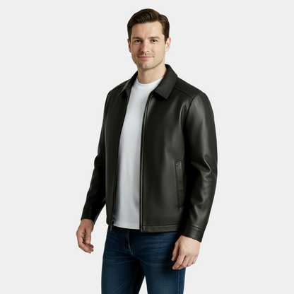 Men's Leather Harrington Jacket with Classic Collar – Stylish Outerwear for Casual and Smart-Casual Occasions - Image 2